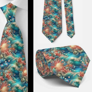 Cravate Amoureux de la plage Motif de corail océanique h