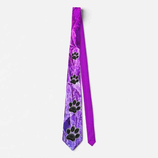 Cravate Amoureux des chiens violet Abstrait Noir Empreinte (Devant)