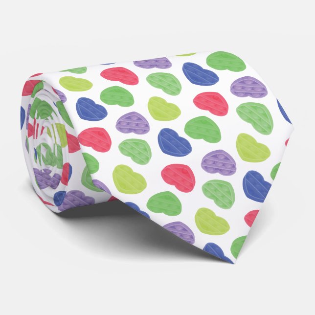 Cravate Amusant et tendance Poppit Pop-it coeurs design (Roulé)