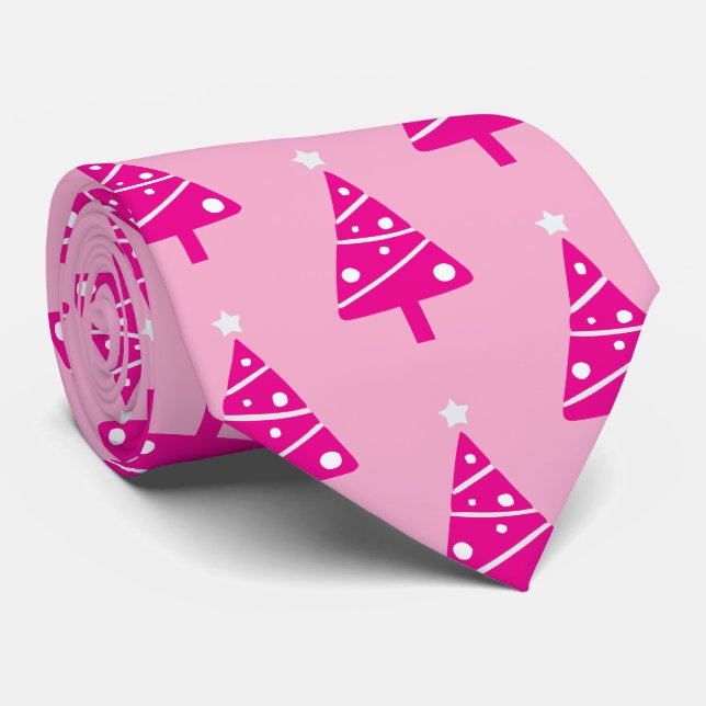 Cravate Amusant Motif de Noël blanc chaud rose chaud (Roulé)