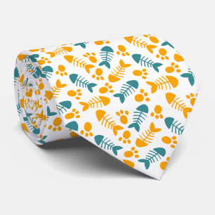 Cravate Amusants, Cute Cat Paw et Motif d'os de poisson