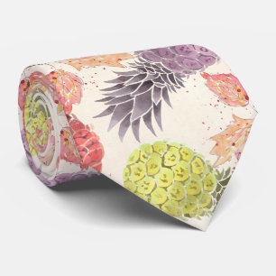 Cravate Ananas, couple doux, fruit, aquarelle