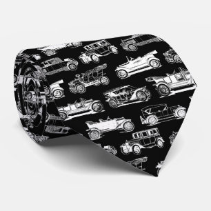 Cravate Ancien Motif de voiture noir blanc Vintage