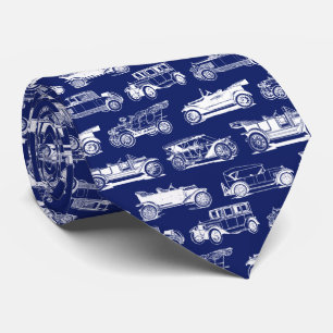 Cravate Ancien Royal Bleu Blanc Vintage Motif voiture