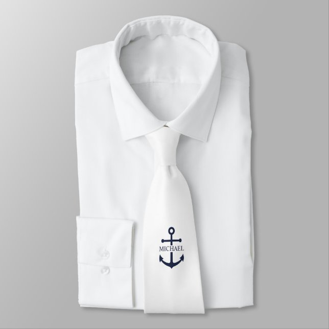 Cravate Ancre Bleu Marine Nom Personnalisé (Attaché)