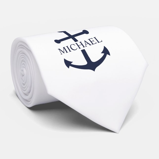 Cravate Ancre Bleue de Marine Nom Personnalisé (Roulé)