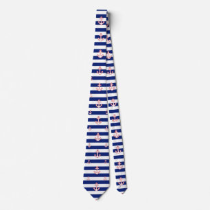 Cravate Ancres sur la Marine Blue Stripes Motif nautique