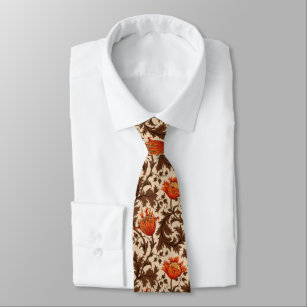 Cravate Anémone, beige, brun et rouille de William Morris
