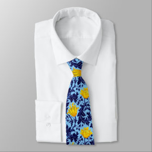 Cravate Anémone de William Morris, marine et jaune de