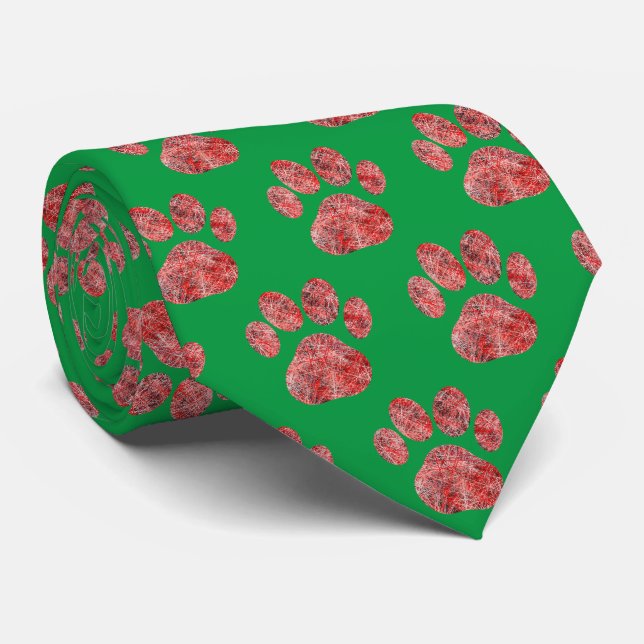 Cravate Animal Paw Cute Silhouette Cute Green Cou (Roulé)