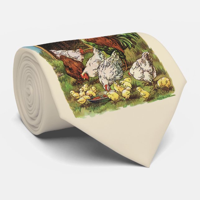Cravate Animaux vintages, Coq, Poules, Poulets (Roulé)