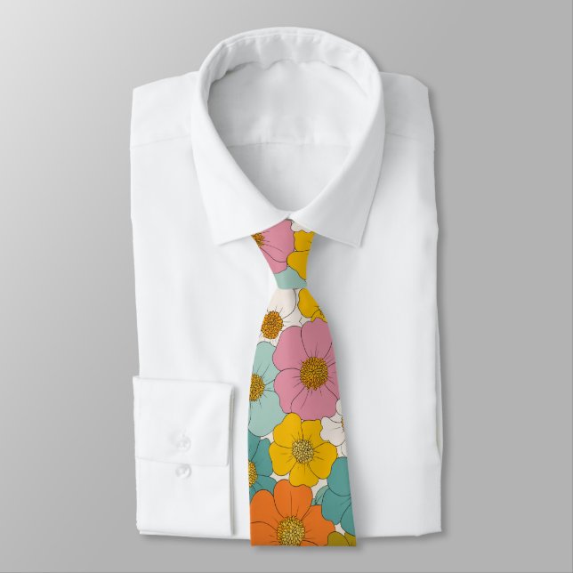 Cravate Anniversaire Floral Hippie Retro (Attaché)