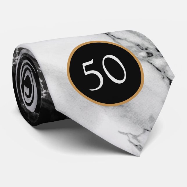 Cravate Anniversary Black White Marble Stone Neck Tie (Roulé)