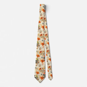 Cravate Appareil photo ancien Éphémère floral orange mouta