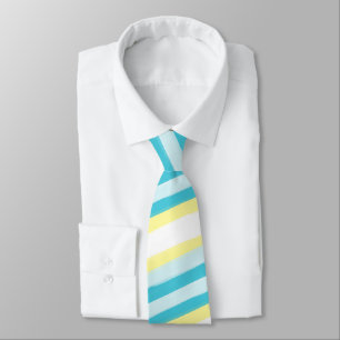 Cravate Aqua Bleu et Jaune Diagonal Striped Hommes