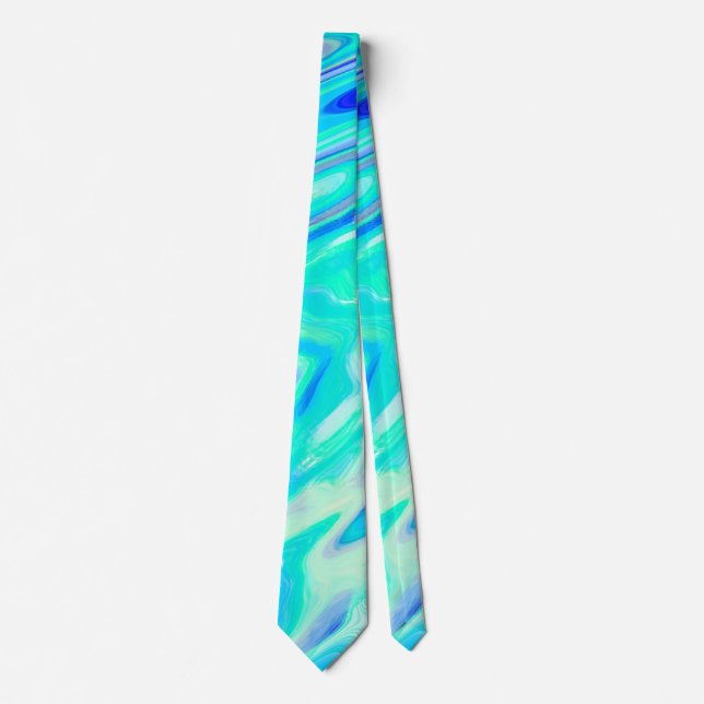 Cravate Aqua Blue Marble Texture Abstrait Motif liquide (Devant)