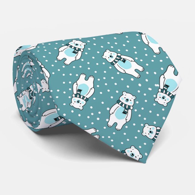 Cravate Aqua cute snow polar bear pattern (Roulé)