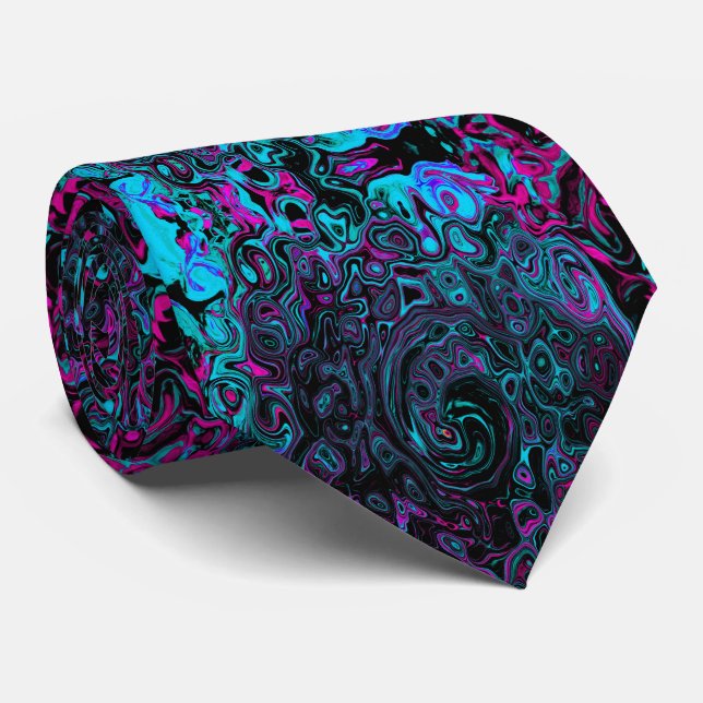 Cravate Aqua Magenta et Abstrait noir (Roulé)