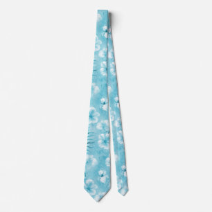 Cravate Aqua tropical Orchidées blanches Hibiscus Floral