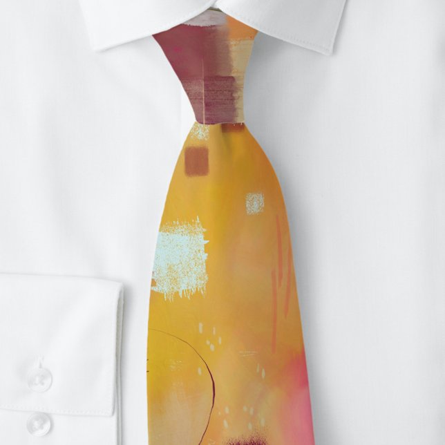 Cravate Aquarelle Abstraite moderne (Modern yellow ochre abstract unique neck tie)