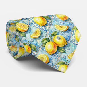 Cravate Aquarelle Amalfi Citron Méditerranée Diamants