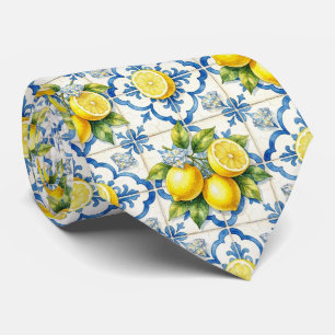 Cravate Aquarelle Amalfi Citron Méditerranée Diamants