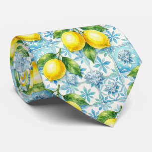 Cravate Aquarelle Amalfi Citron Méditerranée Diamants