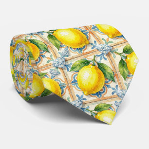 Cravate Aquarelle Amalfi Citron Méditerranée Diamants