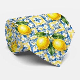 Cravate Aquarelle Amalfi Citron Méditerranée Diamants