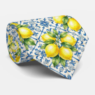 Cravate Aquarelle Amalfi Citron Méditerranée Diamants