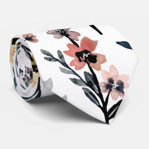 Cravate Aquarelle blanche moderne Motif botanique