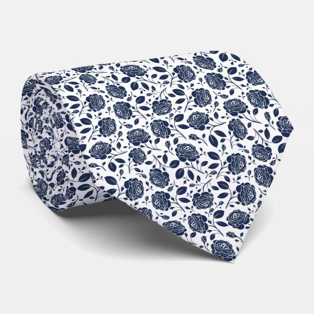 Cravate Aquarelle bleu bleu foncé marine (Roulé)