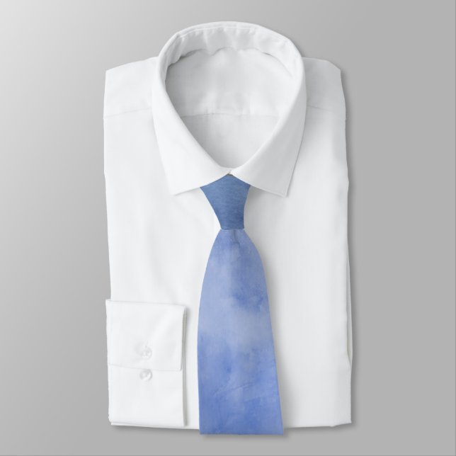 Cravate Aquarelle Bleu et Blanc (Attaché)