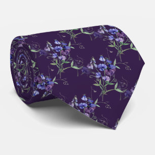 Cravate Aquarelle Bleu Pois doux Jardin Fleur Motif