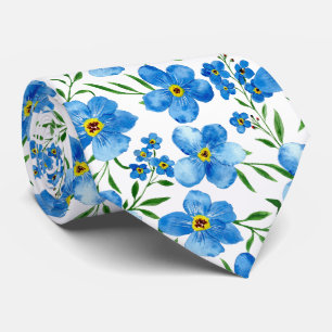 Cravate Aquarelle Bleu Vert motif floral