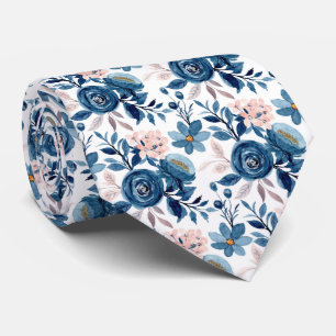 Cravate Aquarelle bleue et rose Motif floral