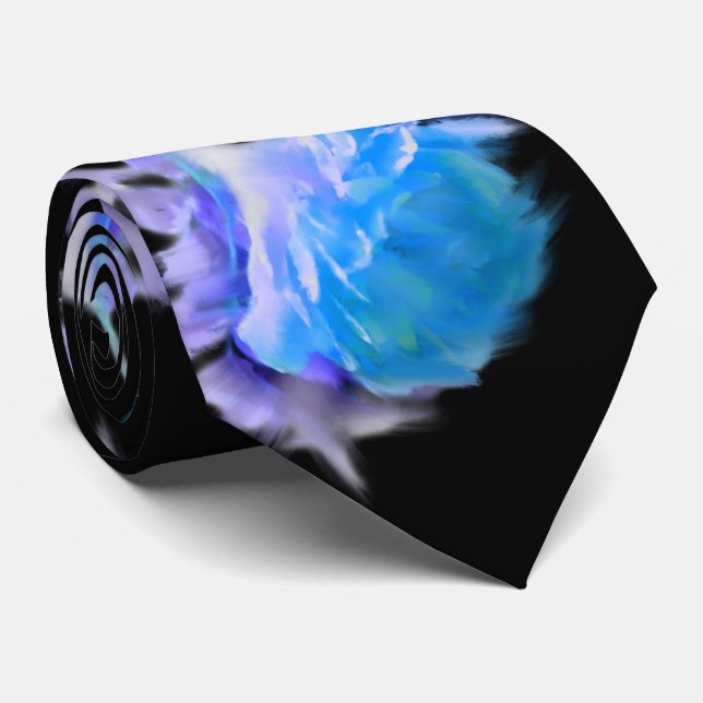 Cravate Aquarelle bleue rose bleu fleur bleu floral (Roulé)