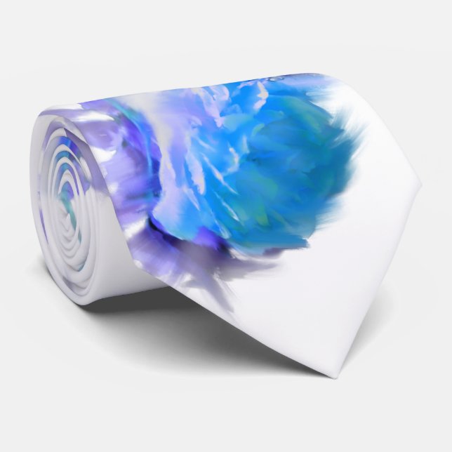 Cravate Aquarelle bleue rose bleu fleur bleu floral (Roulé)