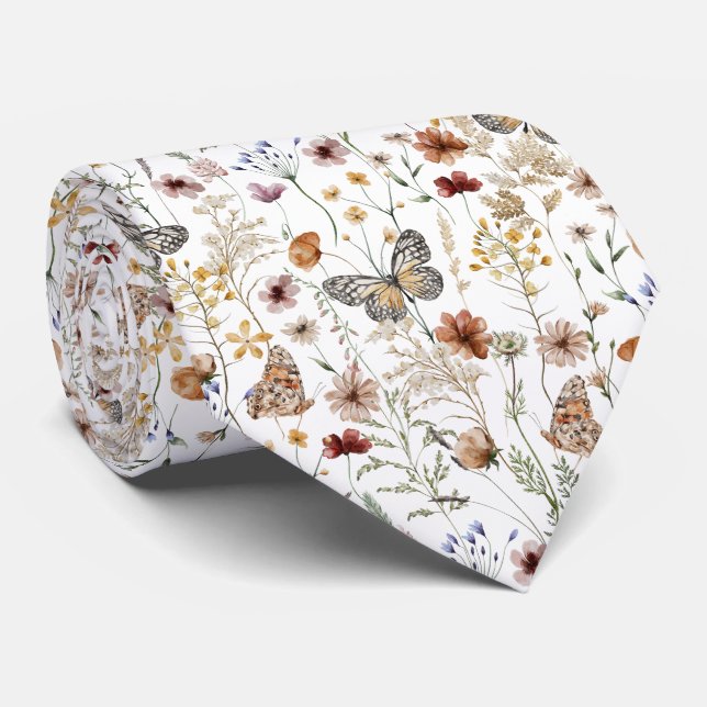 Cravate Aquarelle Boho Floral  (Roulé)
