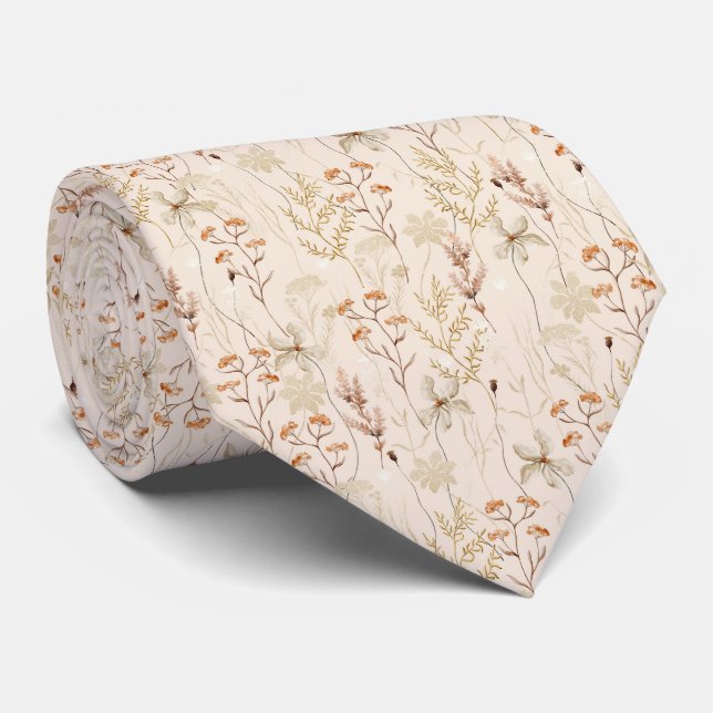 Cravate Aquarelle Boho motif floral (Roulé)