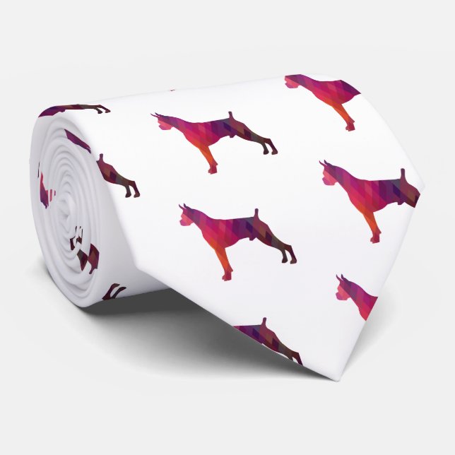 Cravate Aquarelle Boxe Chien Motif géométrique Silhouette (Roulé)