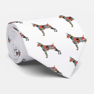 Cravate Aquarelle Boxe Chien Motif géométrique Silhouette