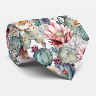 Cravate Aquarelle Cactus en fleurs Succulents