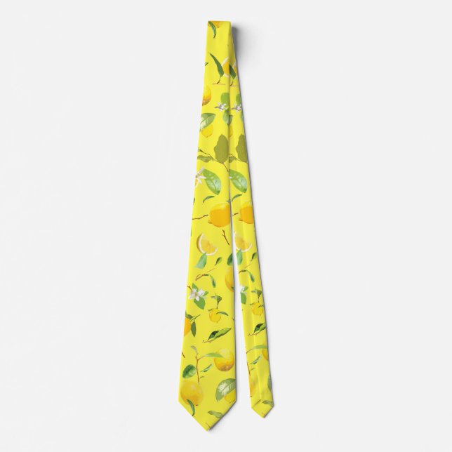 Cravate Aquarelle Citron & Feuilles 4 (Devant)