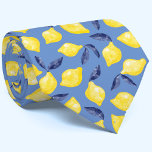 Cravate Aquarelle Citron Motif<br><div class="desc">Jolie aquarelle citrus citron motif en jaune avec feuilles bleu marine sur un arrière - plan bleu pour une photo estivale fruitée de Vitamine C. Art original de Nic Squirrell.</div>