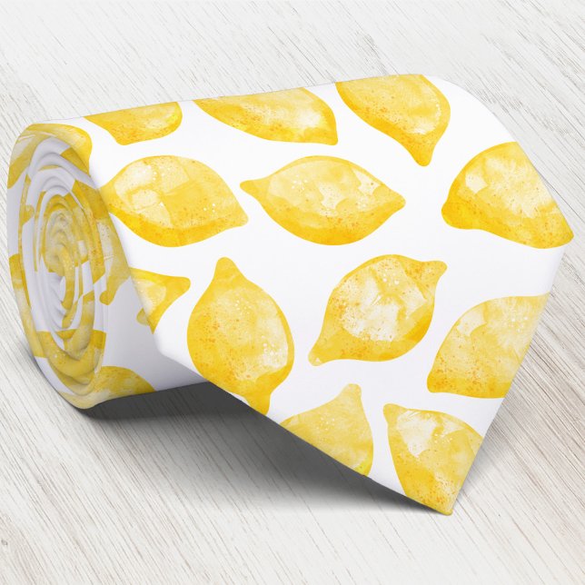 Cravate Aquarelle Citron Motif (Watercolor lemon pattern yellow and white art neck tie)