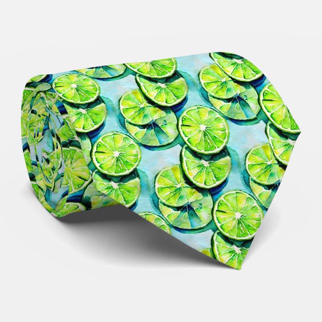 Cravate Aquarelle Citrus Lime Slices Motif (Roulé)