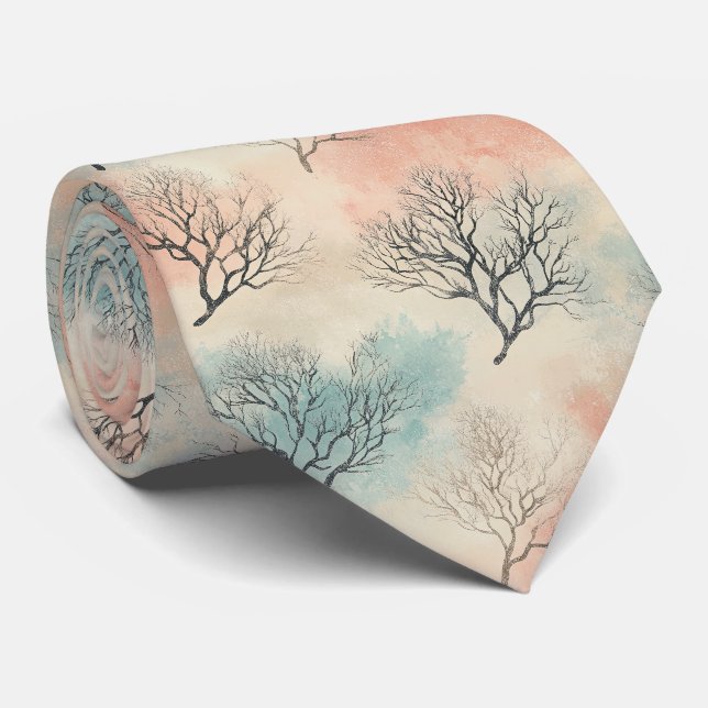 Cravate Aquarelle côtière raffinée avec corail et coquilla (Roulé)