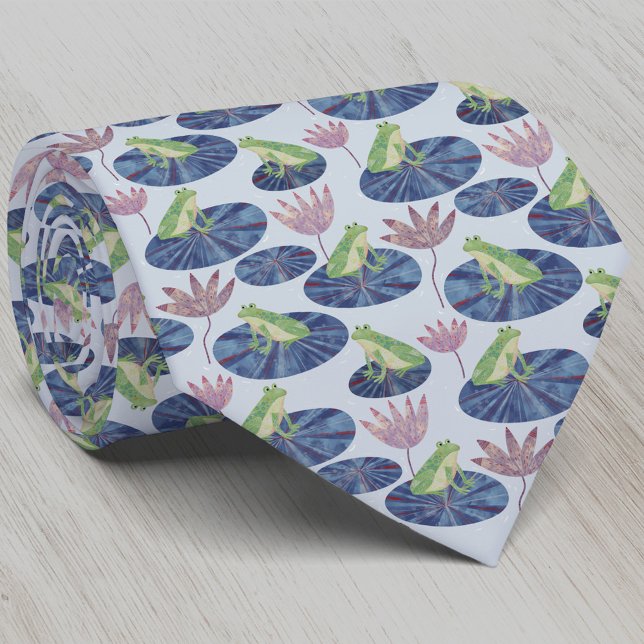 Cravate Aquarelle de grenouille bleu (Fun frog on lily leaves neck tie for nature and amphibian lovers)