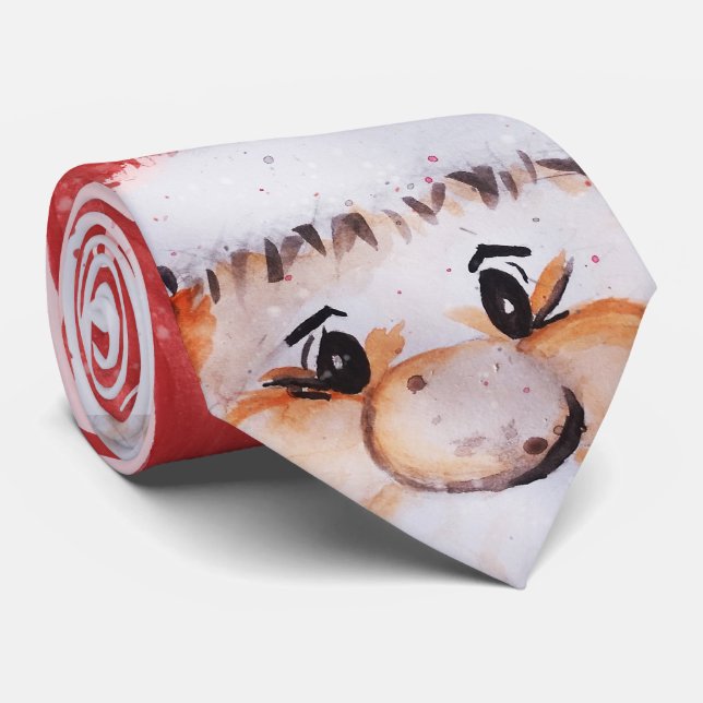 Cravate Aquarelle de Noël Santa Claus "Joy Love Peace" (Roulé)